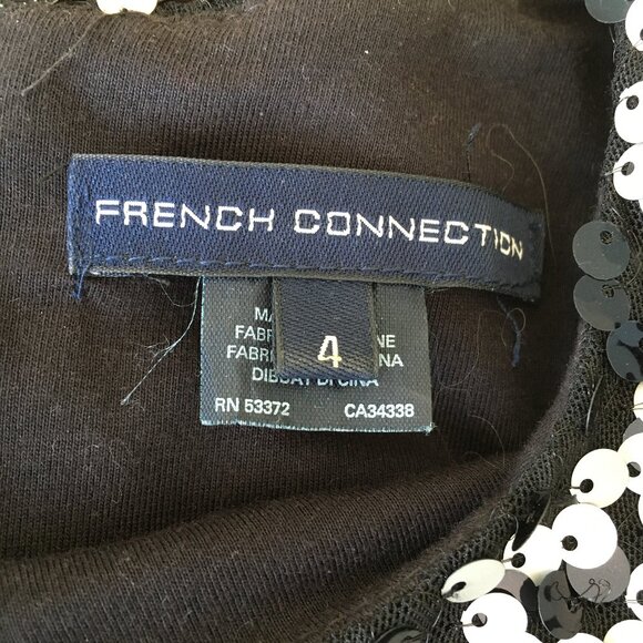 FRENCH CONNECTION Black White Sequined Structured Shoulder Long Sleeve Dress - Picture 2 of 10